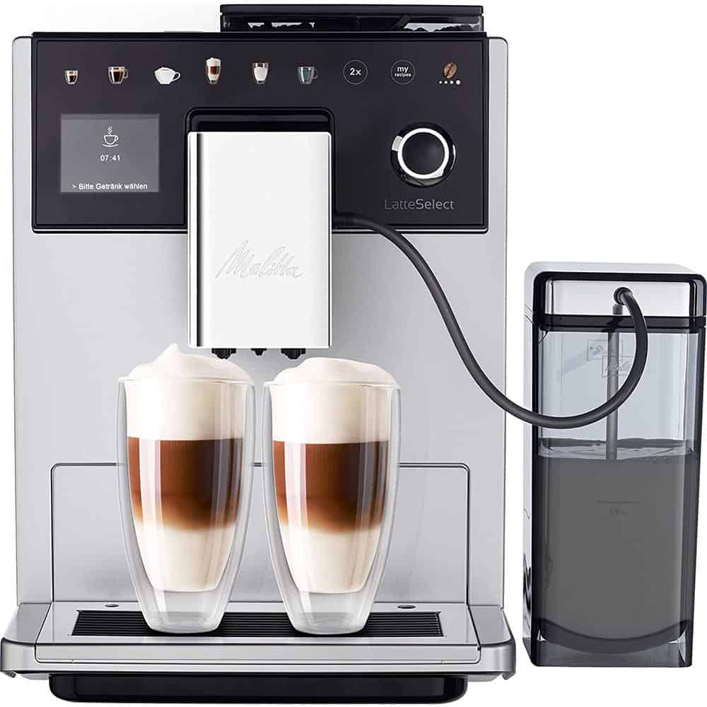 MELITTA LATTE SELECT SILVER-1 Dành cho những người sành cà phê thực thụ: máy xay với độ ồn thấp, cảm ứng với các biểu tượng màu trực quan, màn hình màu TFT với hướng dẫn từng bước, 2 khoang chứa hạt để chọn hạt thủ công và khay nhỏ giọt chống xước. Thưởng thức độc đáo: cài đặt cà phê riêng lẻ cho 6 người dùng từ 12 biến thể cà phê thông qua chức năng My Coffee Memory, có thể điều chỉnh mức độ xay và độ đậm của cà phê, quy trình pha chế kiểu Ý. Hoạt động trực quan: cụm vòi tích hợp có thể điều chỉnh độ cao với đèn LED chiếu sáng và chức năng một chạm cho cà phê espresso, cà phê crème, cappuccino và latte macchiato. Dễ dàng vệ sinh và bảo trì: bộ phận pha cà phê có thể tháo rời, chương trình làm sạch và tẩy cặn tự động và làm sạch bằng hơi nước dễ dàng giúp làm sạch nhanh chóng sau mỗi lần pha chế. 100% nhập khẩu từ Đức & EU