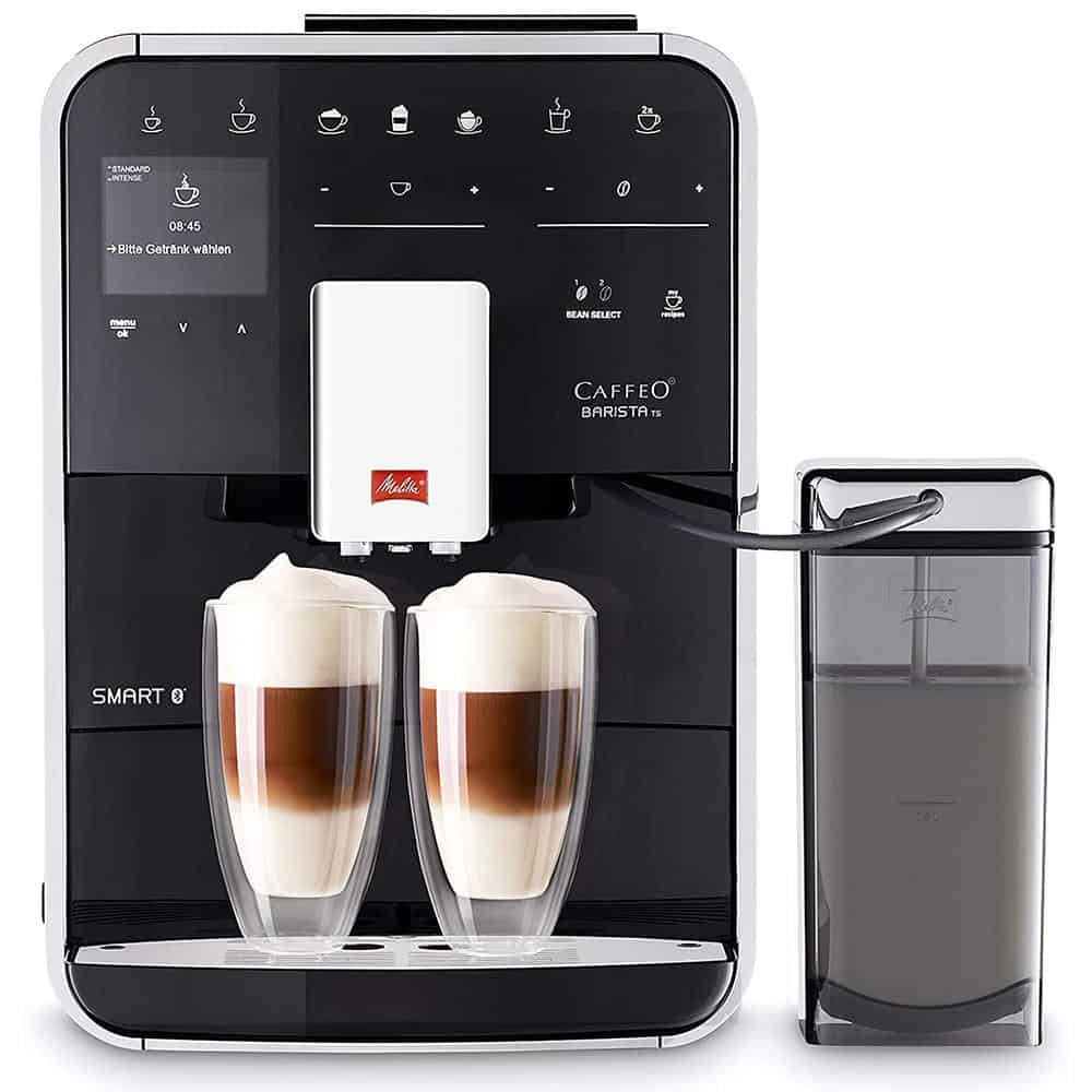 Melitta Barista TS Smart Black-1 Hoàn toàn tự động để tạo ra những ly cà phê hoàn hảo từ hạt cà phê chất lượng. Bảng điều khiển cảm ứng trực quan và màn hình TFT, đơn giản để pha chế chỉ với thao tác chạm. Điều khiển từ xa với kết nối thông minh qua ứng dụng Melitta® Connect. Trang bị công nghệ lọc nước Melitta® Pro Aqua cùng hệ thống Aroma Plus. Có nhiều công thức pha chế kết hợp với tính năng tự động chọn lựa hạt cà phê từ khay đựng. Trang bị máy xay hạt với độ ồn cực thấp cùng hệ thống đánh sữa linh hoạt. 100% nhập khẩu từ Đức & EU