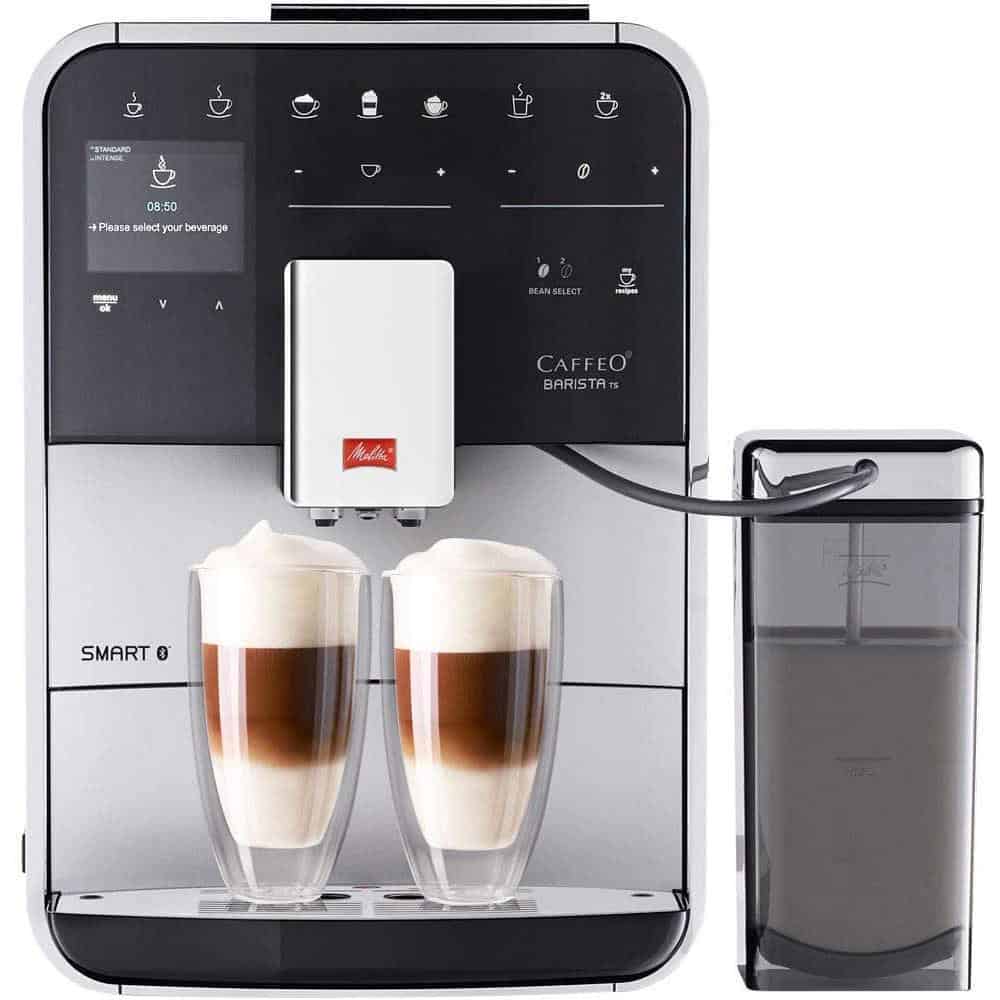Melitta Barista TS Smart Silver-1 Hoàn toàn tự động để tạo ra những ly cà phê hoàn hảo từ hạt cà phê chất lượng. Bảng điều khiển cảm ứng trực quan và màn hình TFT, đơn giản để pha chế chỉ với thao tác chạm. Điều khiển từ xa với kết nối thông minh qua ứng dụng Melitta® Connect. Trang bị công nghệ lọc nước Melitta® Pro Aqua cùng hệ thống Aroma Plus. Có nhiều công thức pha chế kết hợp với tính năng tự động chọn lựa hạt cà phê từ khay đựng. Trang bị máy xay hạt với độ ồn cực thấp cùng hệ thống đánh sữa linh hoạt. 100% nhập khẩu từ Đức & EU