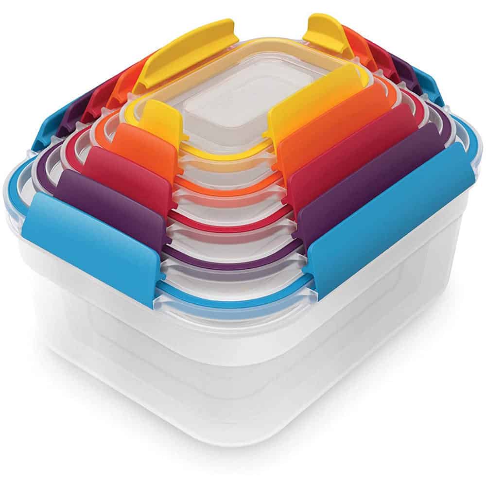 Bo-Hop-Dung-Do-5-Mon-Joseph-Joseph-Nest-Lock Đế và nắp đậy của các hộp đựng riêng lẻ trong Joseph Joseph 81081 có thể dễ dàng lồng vào nhau gọn gàng, đẹp mắt, tiết kiệm không gian.