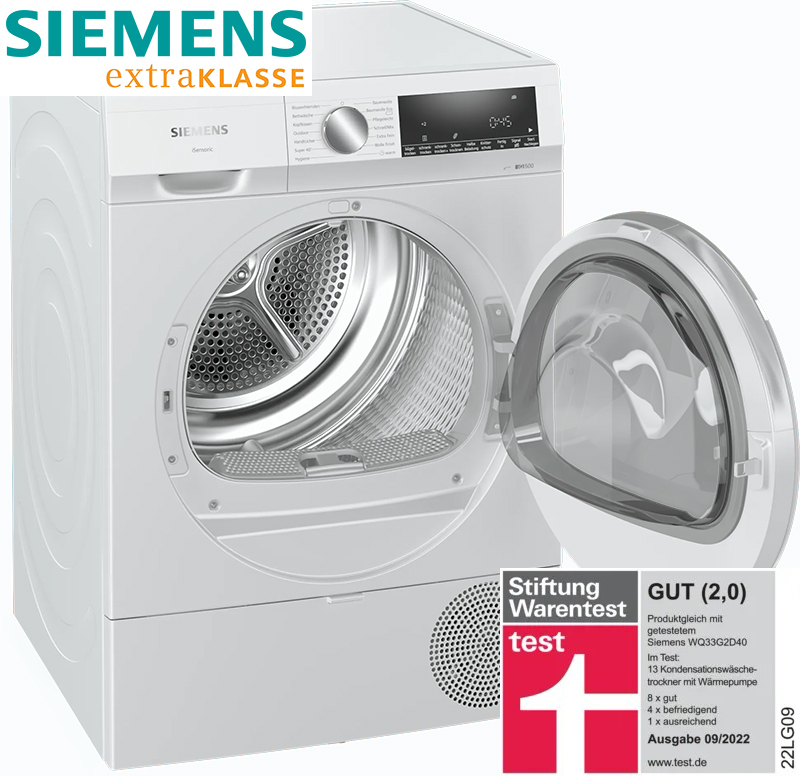 Máy Sấy Bơm Nhiệt Siemens iQ500 WQ33G2D175 8kg - extraKlasse
