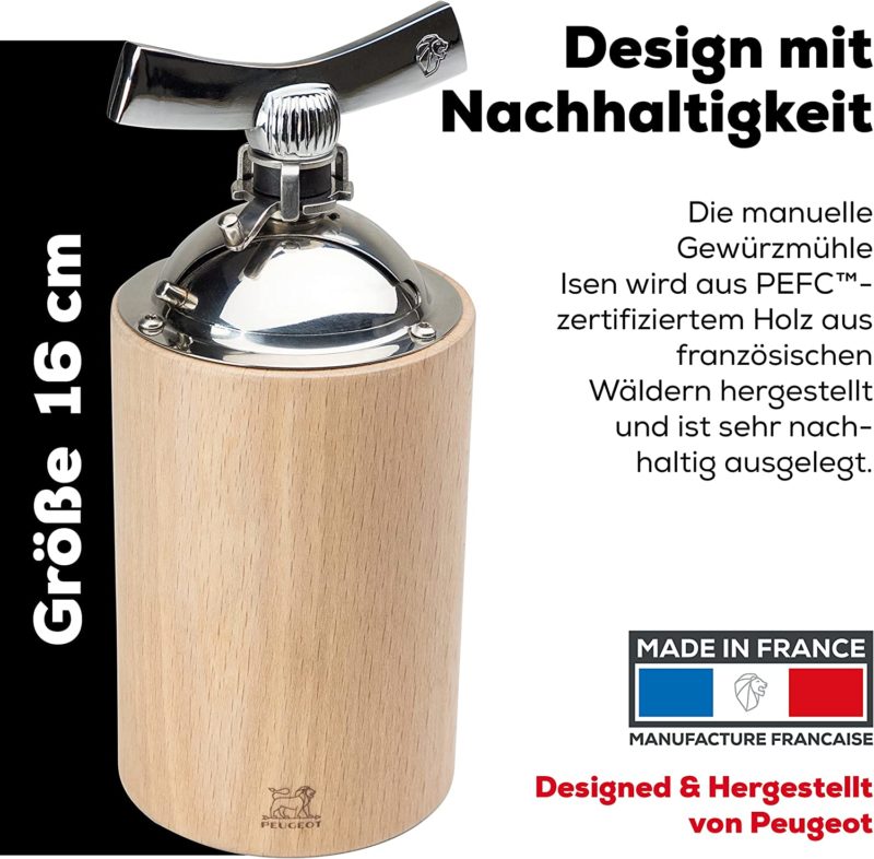 Cối xay tiêu dài thủ công Peugeot 35396 Isen 16cm 12 Cối Xay Hạt Lanh Peugeot Isen 35396 16cm