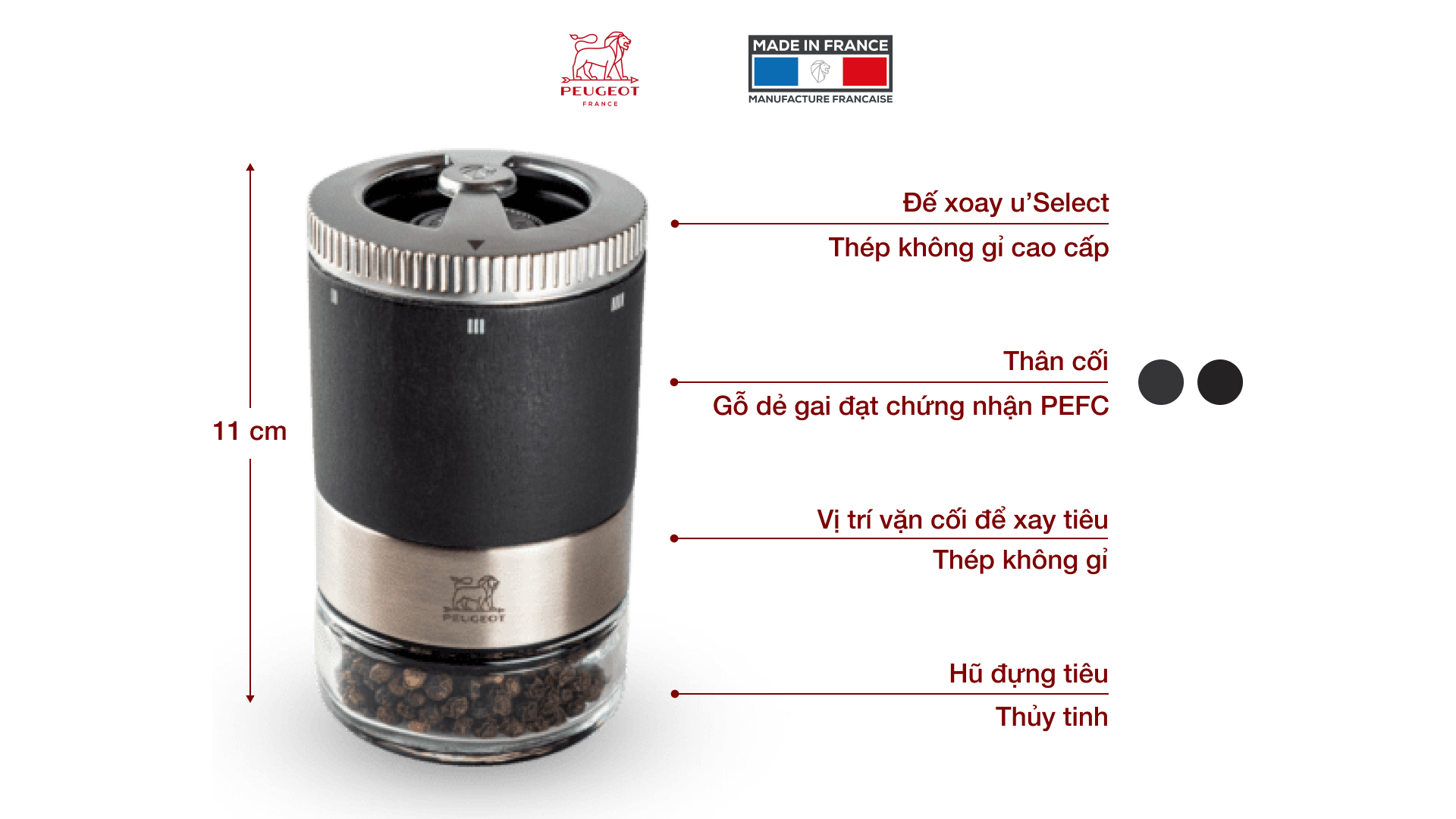 Cối xay tiêu thủ công Peugeot Maestro u'Select 11cm 24 coi xay tieu peugeot maestro 11cm Gia Dụng Đức Đà Nẵng