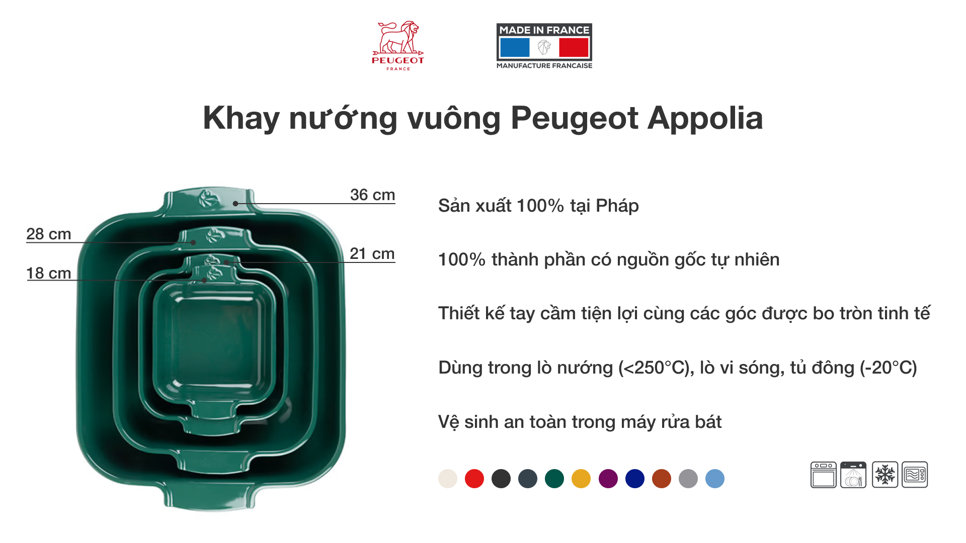 Khay nướng vuông gốm Peugeot Appolia - Tổng quan sản phẩm Khay nướng vuông gốm Peugeot Appolia