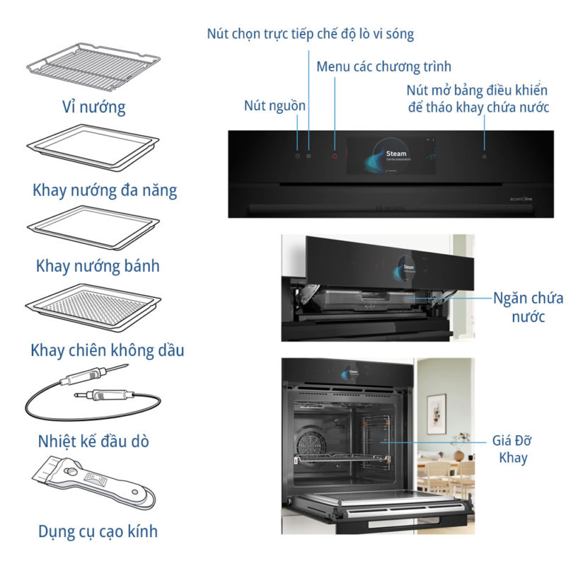 Lò nướng kết hợp vi sóng & hấp Bosch HNG978QB1