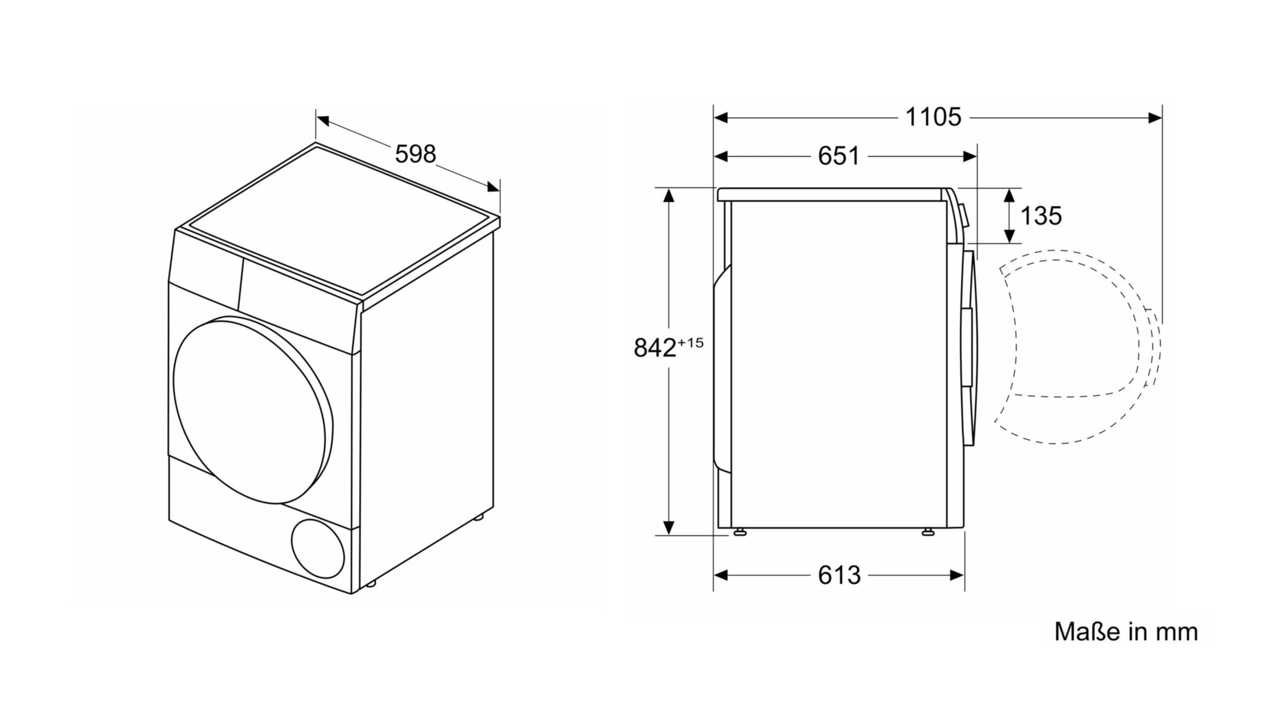 Máy sấy bơm nhiệt Bosch 9 kg WQB245B40 Series 8 - Kích thước lắp đặt Máy sấy bơm nhiệt Bosch 9 kg WQB245B40 Series 8