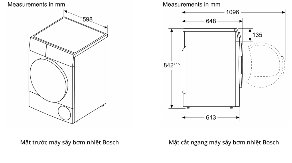 Máy sấy bơm nhiệt Bosch 9kg WQG24570SG Series 6 - Thông số lắp đặt may say bom nhiet bosch 9kg wqg24570sg 2 Gia Dụng Đức Đà Nẵng