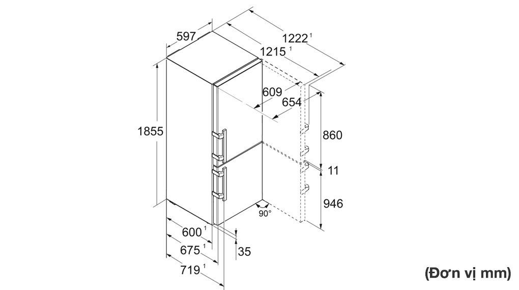 Tủ lạnh độc lập Liebherr 314 L SBNsdh 5264 Prime BioFresh NoFrost - Thông số lắp đặt Tủ lạnh độc lập Liebherr 314 L SBNsdh 5264 Prime BioFresh NoFrost - Thông số lắp đặt