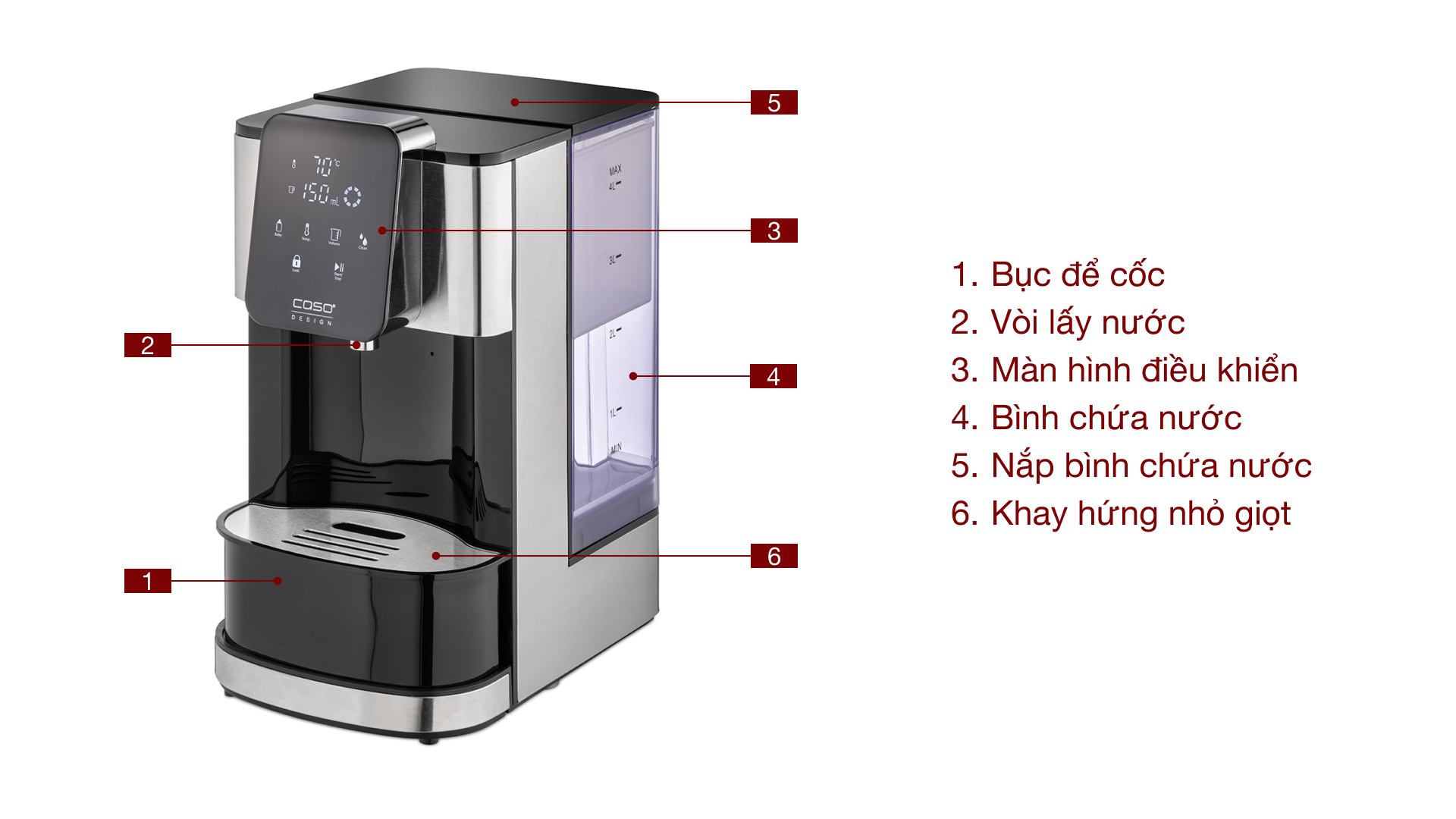 Bình thủy điện Caso HW1660 - Các bộ phận Bình thủy điện Caso HW1660
