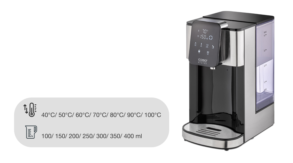 Bình thủy điện Caso HW1660 - Các mức nhiệt và thể tích nước Bình thủy điện Caso HW1660