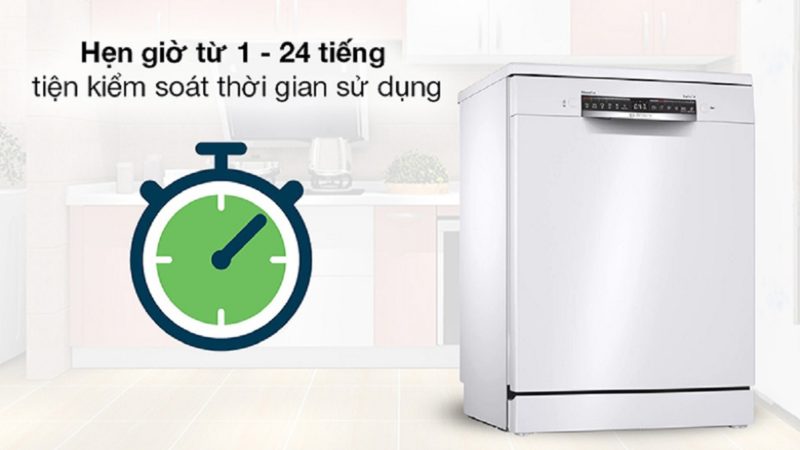 Công nghệ máy rửa bát Bosch: Đỉnh cao rửa sạch & tiết kiệm 5 Chế độ hẹn giờ Delay Time