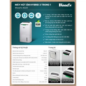 Máy hút ẩm kèm lọc không khí Wood's AD20 14 may hut am loc khong khi woods ad20 Gia Dụng Đức Đà Nẵng