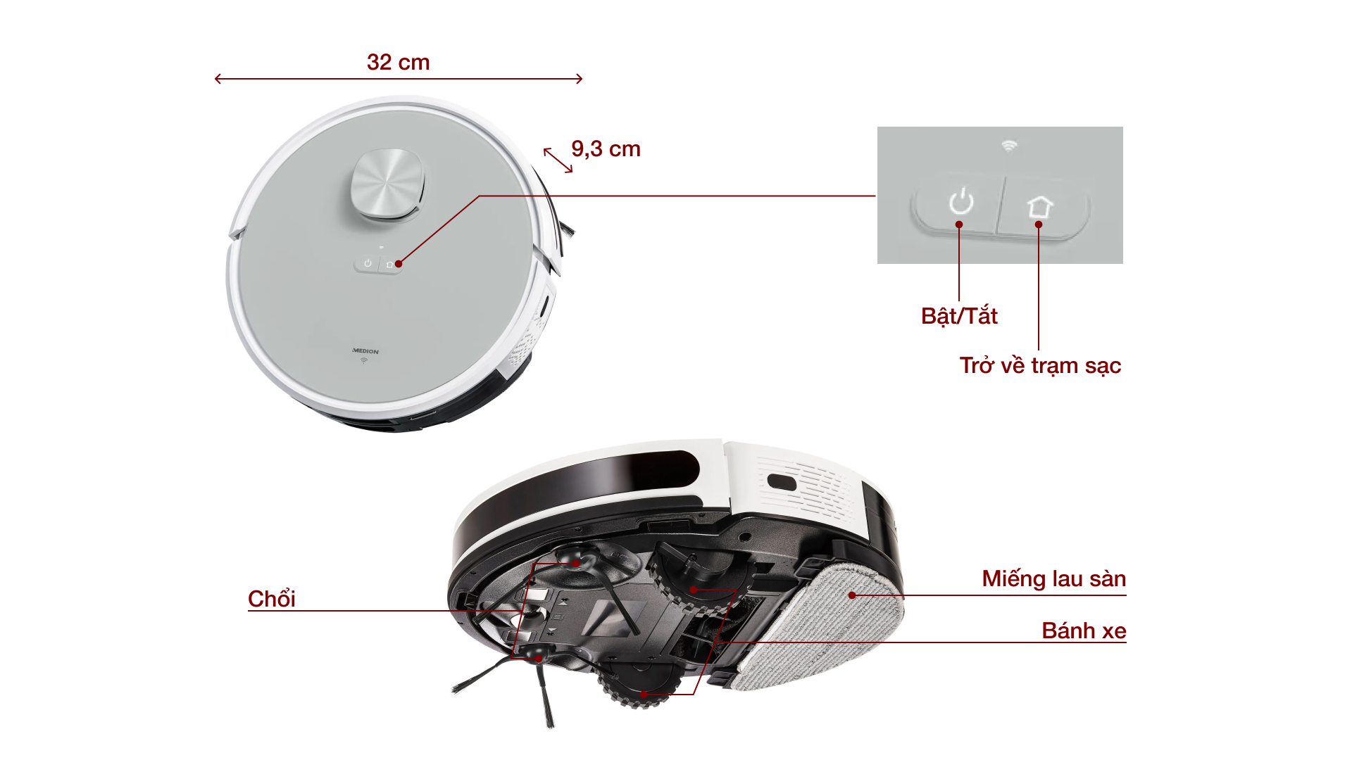 Robot hút bụi lau nhà Medion MD 11500 X21 SW - Tổng quan sản phẩm Robot hút bụi lau nhà Medion MD 11500 X21 SW