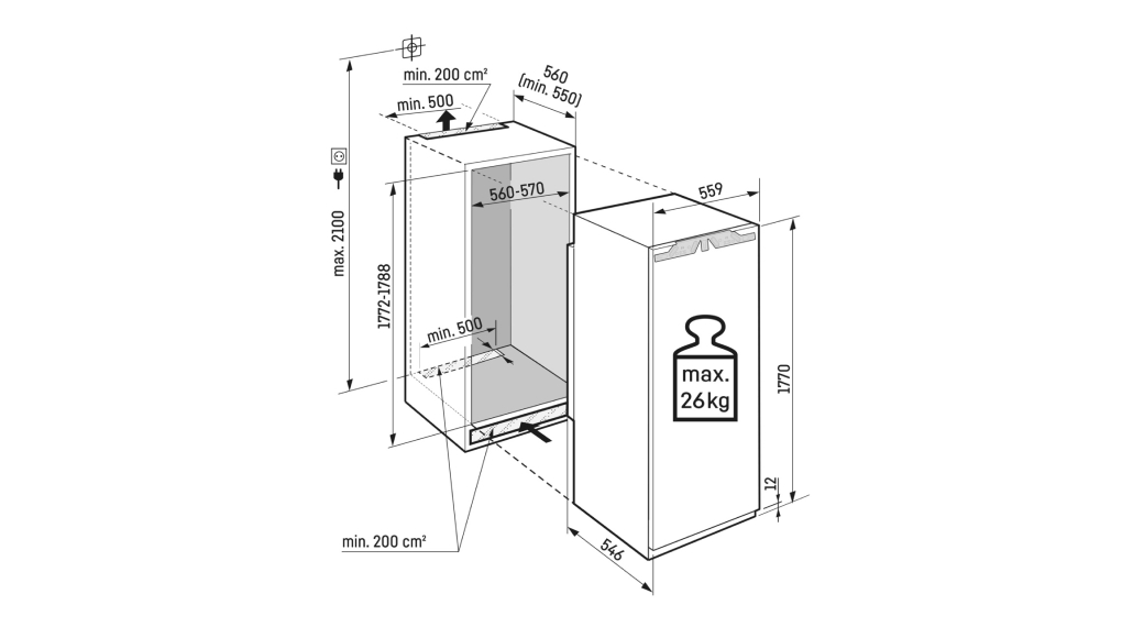 Tủ lạnh âm tủ Liebherr 297 L IRBPh 5170 Peak BioFresh - Thông số lắp đặt Tủ lạnh âm tủ Liebherr 297 L IRBPh 5170 Peak BioFresh