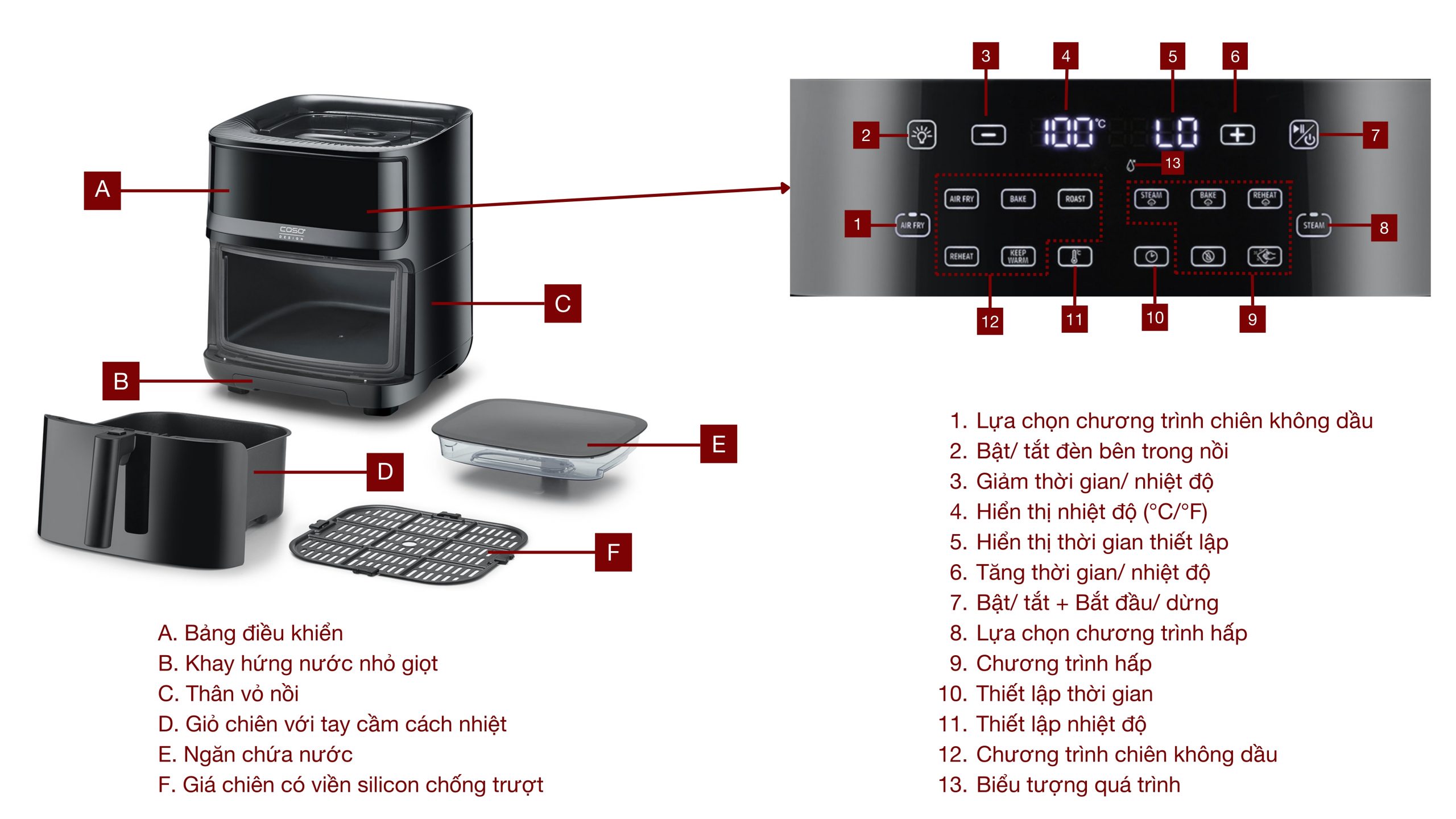 Nồi chiên không dầu kèm hấp CASO AirFry & Steam 700 11 Nồi chiên không dầu kèm hấp CASO AirFry & Steam 700