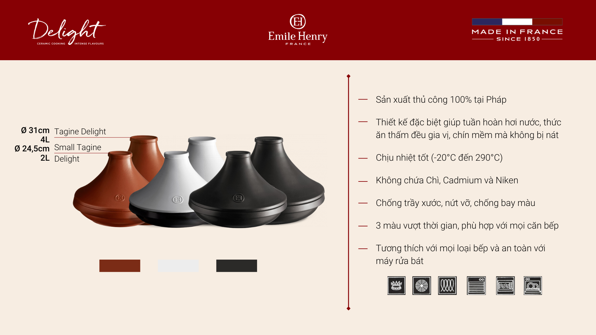 Nồi Tagine Emile Henry Delight EH6626 EH6632 Nhiều Màu 28 EH Lich su thuong hieu Product range ver 3.0 10 Gia Dụng Đức Đà Nẵng