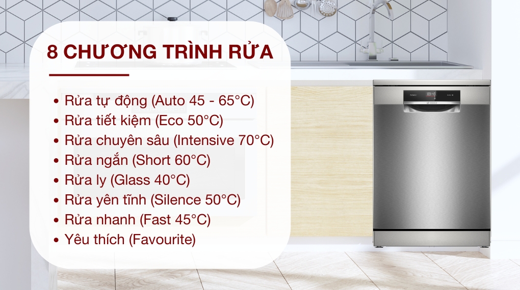 Máy rửa chén độc lập Bosch SMS8YCI01E Serie 8 - Các chương trình Máy rửa chén độc lập Bosch SMS8YCI01E Serie 8