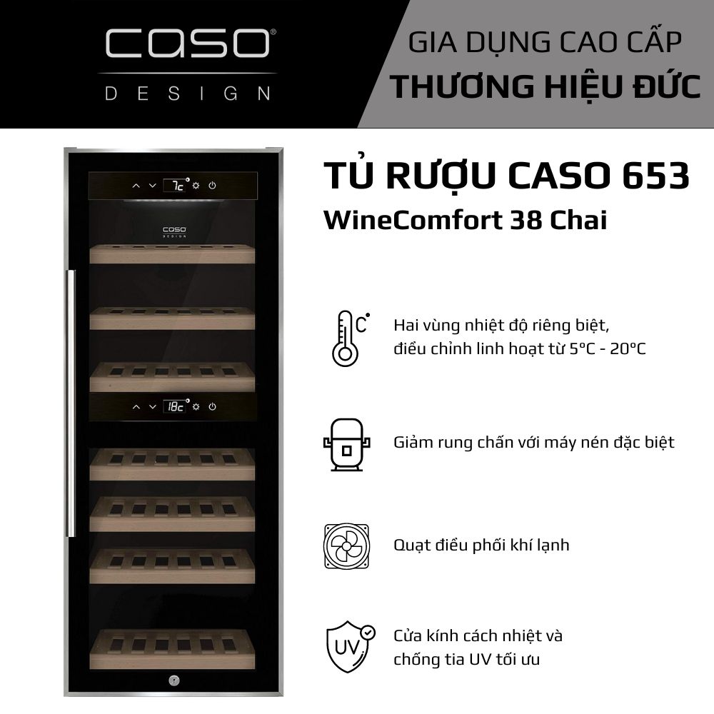 Tủ Rượu CASO 653 WineComfort 38 Chai (1) Tu Ruou CASO 653 WineComfort 38 Chai 1 1 Gia Dụng Đức Đà Nẵng