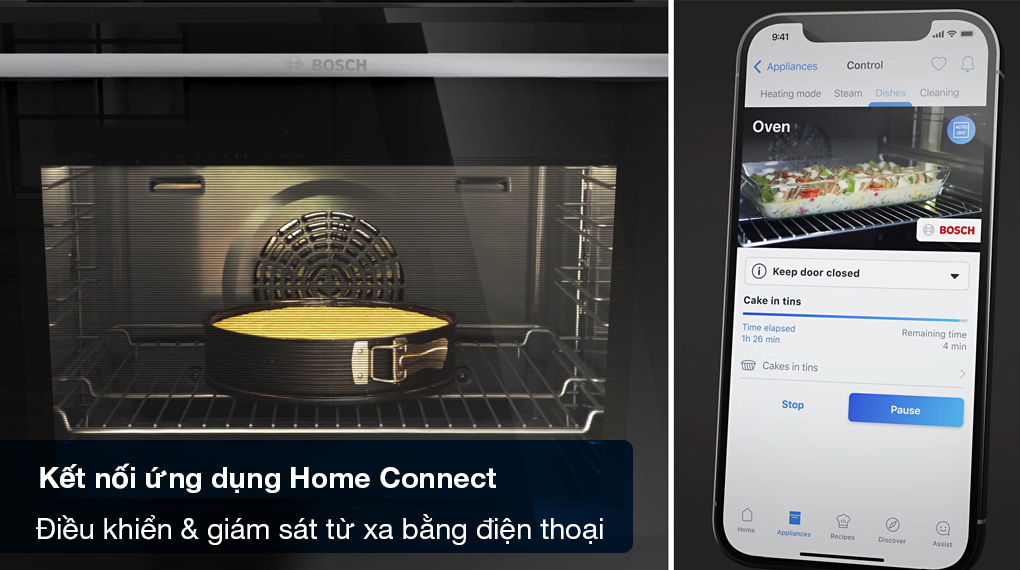 Lò nướng kèm hấp Bosch HSG7361B1 Serie 8 âm tủ 22 Lò nướng kèm hấp Bosch HSG7361B1 Serie 8 - Điều khiển và kiểm soát từ xa bằng ứng dụng Home Connect