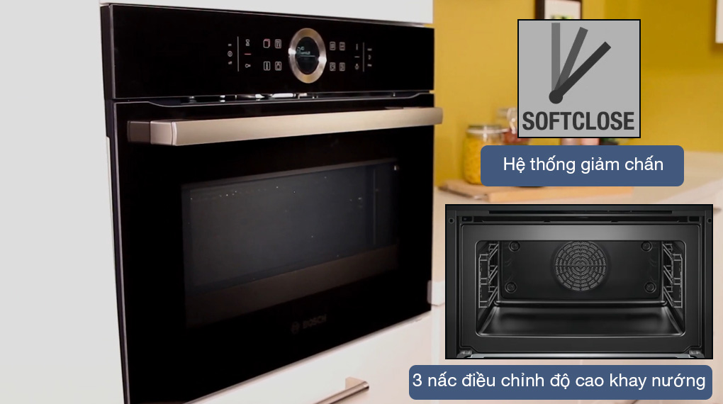 Lò nướng kèm vi sóng Bosch CMG633BB1 Serie 8 - Trang bị hệ thống giảm chấn đóng mở cửa lò nhẹ nhàng
