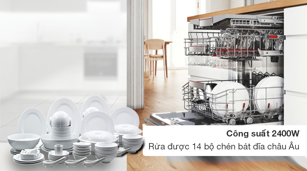 Máy rửa bát âm tủ Bosch SMD8TCX01E Serie 8 20 Máy rửa bát âm tủ Bosch SMD8TCX01E Series 8 - Rửa được 14 bộ chén dĩa với công suất 2400W