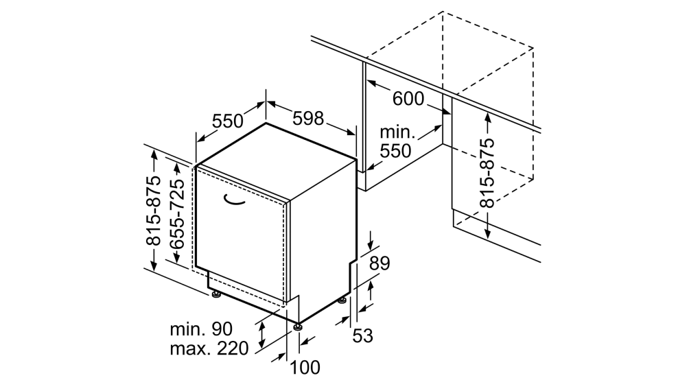 Máy rửa chén âm tủ Bosch SMV8TCX01E Serie 8 - Thông số lắp đặt Máy rửa chén âm tủ Bosch SMV8TCX01E Serie 8