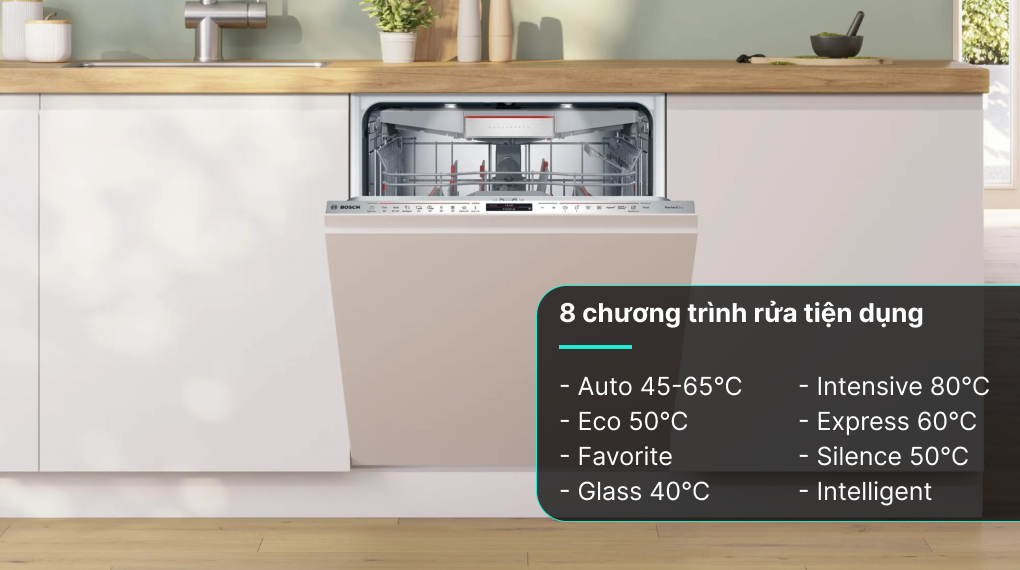 Máy rửa chén âm tủ Bosch SMV8TCX01E Serie 8 - Chương trình rửa Máy rửa chén âm tủ Bosch SMV8TCX01E Serie 8