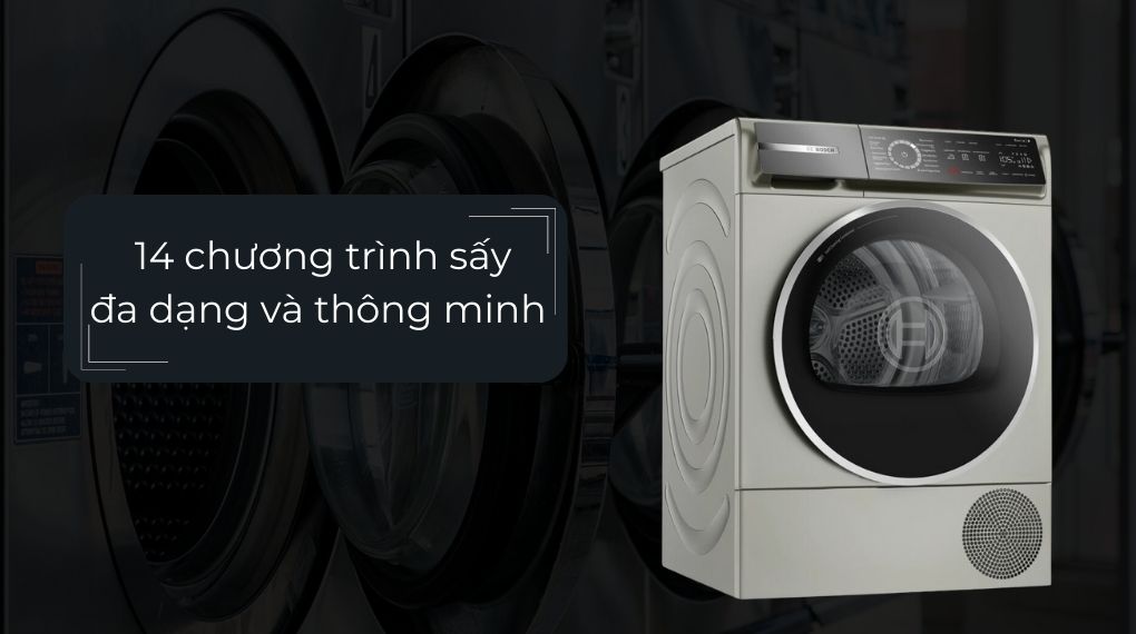 Máy sấy bơm nhiệt Bosch 9 kg WQB246CX0 Serie 8 - Chương trình sấy đa dạng Khoi luong say va chuong trinh hoat dong Gia Dụng Đức Đà Nẵng