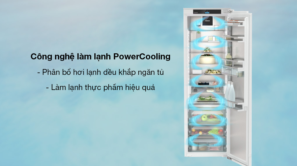 Tủ lạnh âm tủ Liebherr 296 lít IRBAd 5190 Peak BioFresh 24 Tủ lạnh âm tủ Liebherr 296 lít IRBAd 5190 Peak BioFresh-Công nghệ làm lạnh PowerCooling làm lạnh thực phẩm hiệu quả
