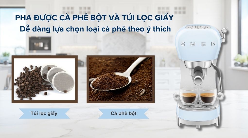 Máy pha cà phê bán tự động Smeg ECF02 - Dùng cho cà phê bột và túi lọc giấy Bot va tui loc giay Gia Dụng Đức Đà Nẵng