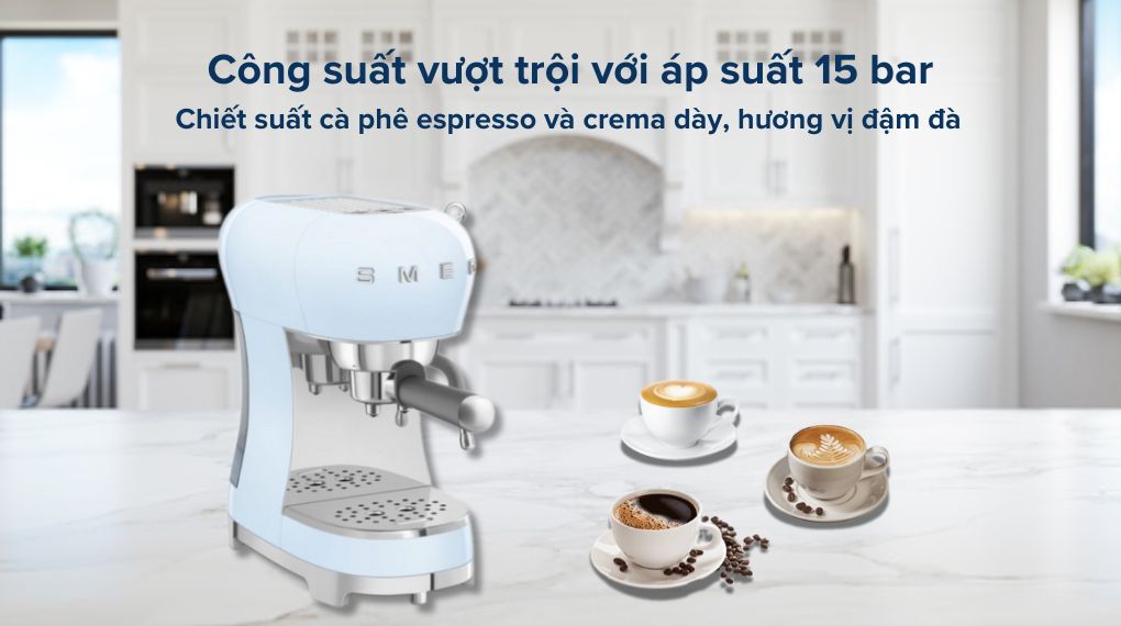 Máy pha cà phê bán tự động Smeg ECF02 - Công suất mạnh mẽ, chiết suất cà phê dày, đậm đà Cong suat ECF02 Gia Dụng Đức Đà Nẵng
