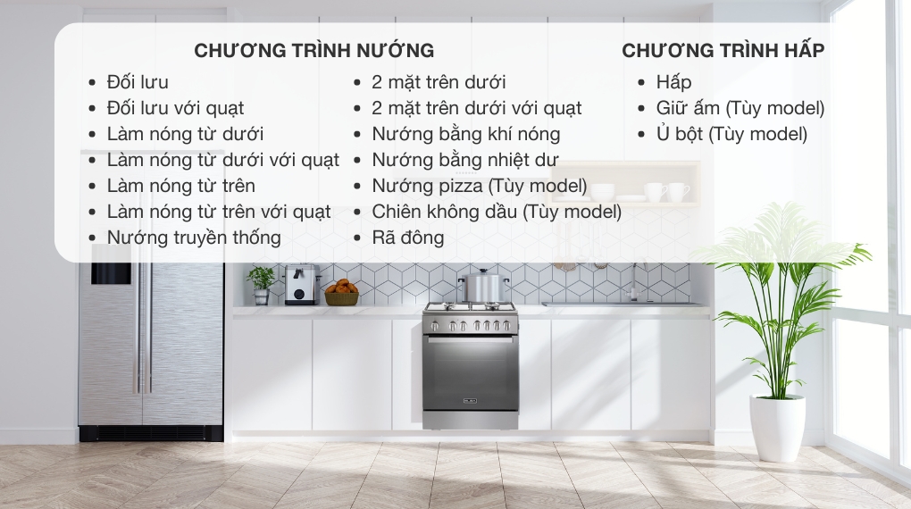 Bếp gas kết hợp lò nướng Elba CXX664MLVN - Các chương trình Bếp gas kết hợp lò nướng Elba CXX664MLVN