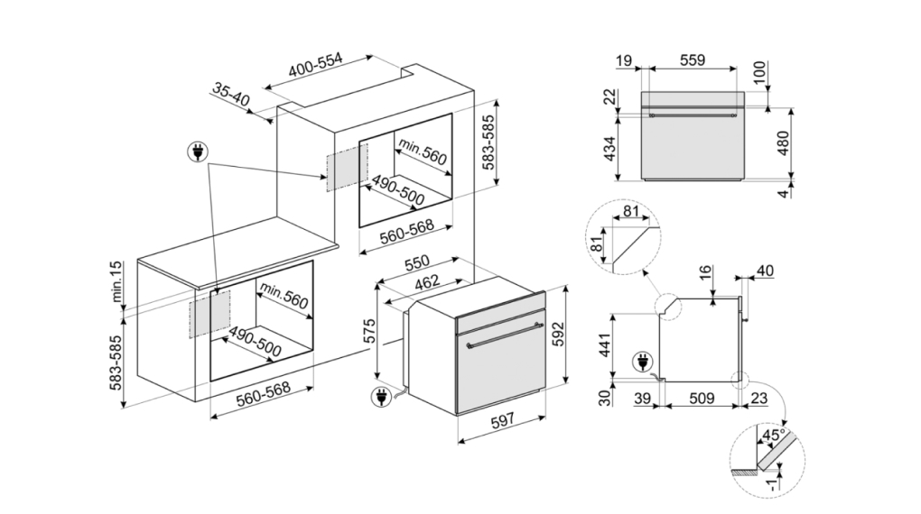 Lò nướng Smeg Coloniale SFP805 âm tủ - Thông số lắp đặt lo nuong smeg coloniale sfp805 am tu 3 Gia Dụng Đức Đà Nẵng
