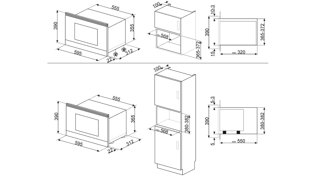 Lò vi sóng kèm nướng Smeg Coloniale MP822 âm tủ - Kích thước lắp đặt Lò vi sóng kèm nướng Smeg Coloniale MP822 âm tủ