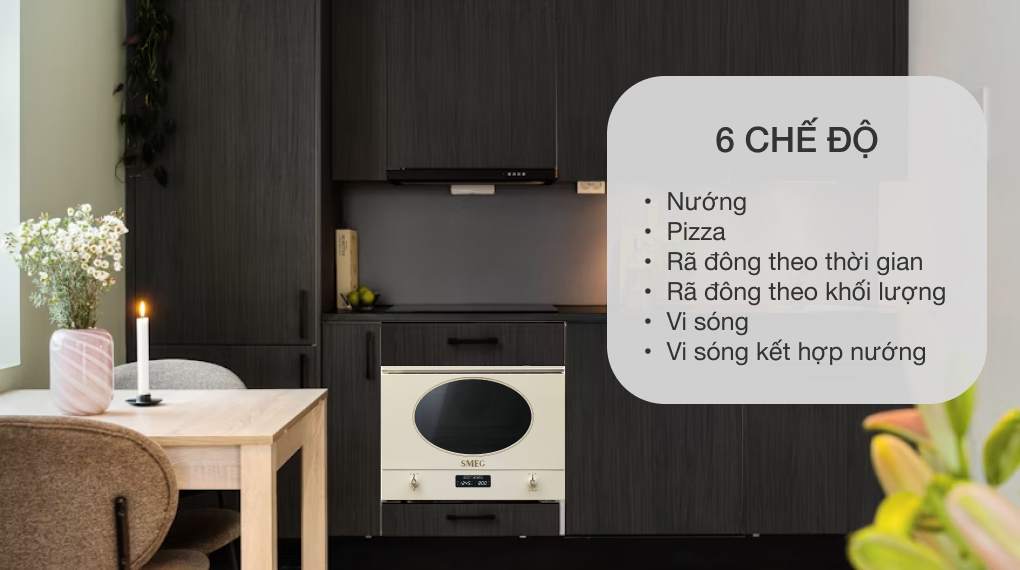 Lò vi sóng kèm nướng Smeg Coloniale MP822 âm tủ - Các chế độ Lò vi sóng kèm nướng Smeg Coloniale MP822 âm tủ