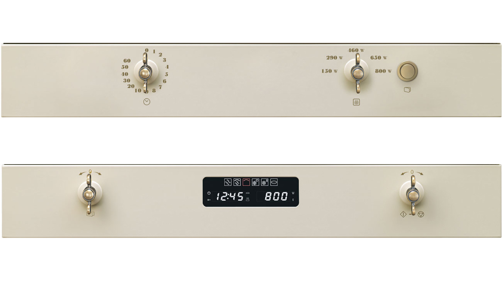 Lò vi sóng kèm nướng Smeg Coloniale MP822 âm tủ - 2 phiên bản bảng điều khiển Lò vi sóng kèm nướng Smeg Coloniale MP822 âm tủ