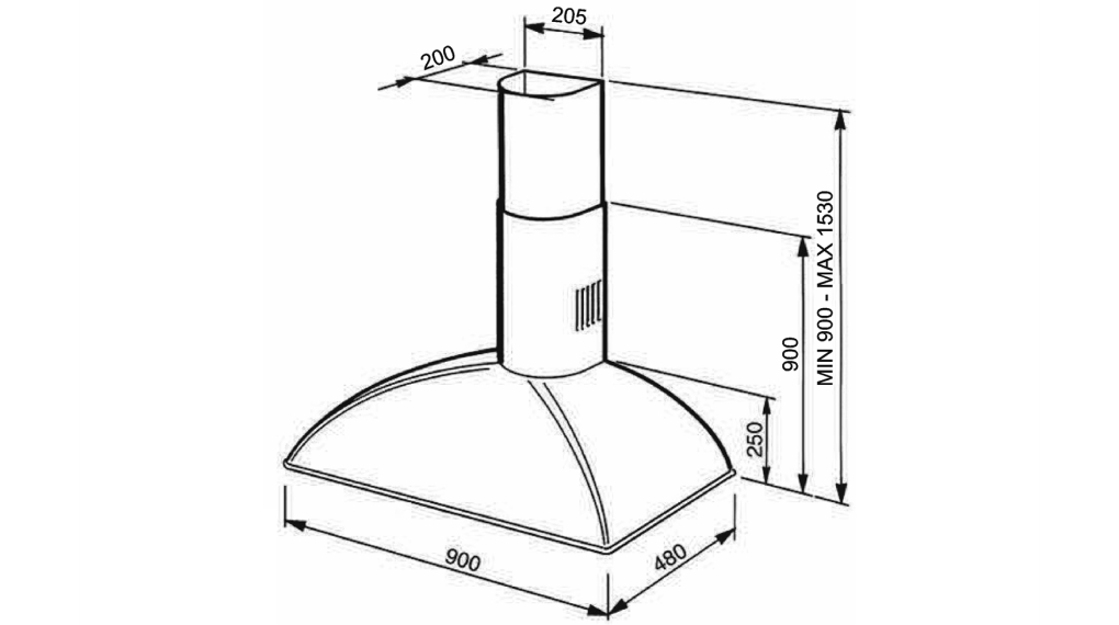 Máy hút mùi áp tường Smeg Coloniale KS89 - Thông số lắp đặt Máy hút mùi áp tường Smeg Coloniale KS89