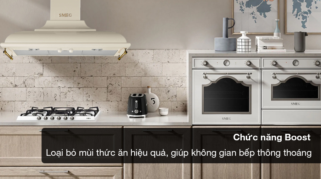 Máy hút mùi áp tường Smeg Cortina KC19 - Chức năng Boost tăng cường tốc độ hút mùi mạnh mẽ Máy hút mùi áp tường Smeg Cortina KC19