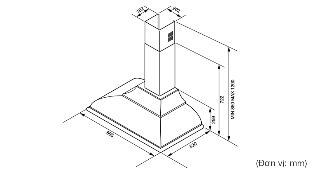 Máy hút mùi áp tường Smeg Cortina KC19 - Thông số lắp đặt Máy hút mùi áp tường Smeg Cortina KC19
