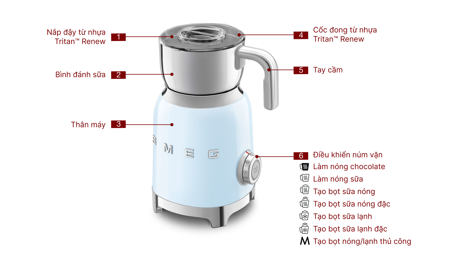 Máy tạo bọt sữa Smeg MFF11 may tao bot sua smeg mff11 16 Gia Dụng Đức Đà Nẵng