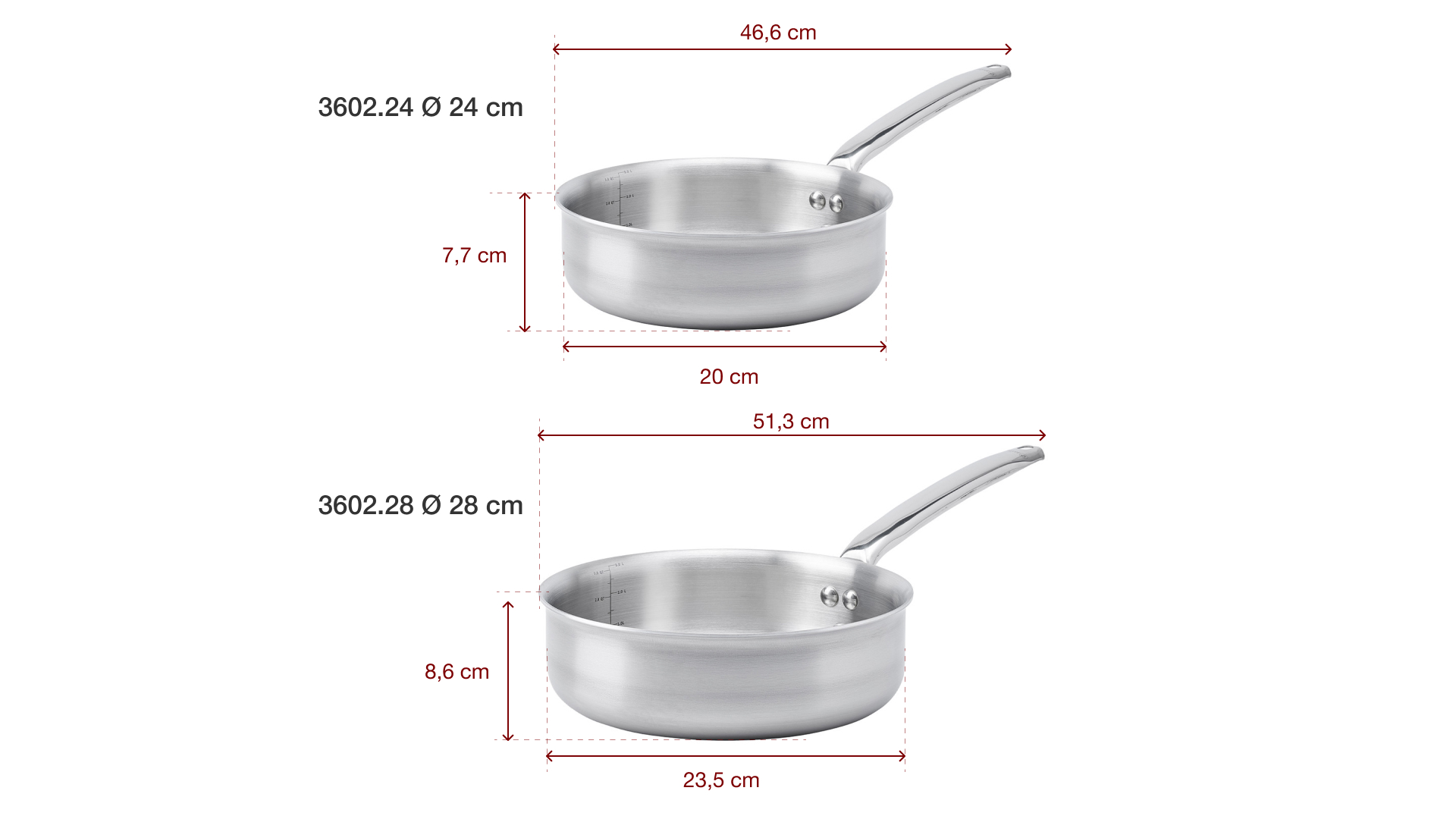 Chảo inox De Buyer 3602 Alchimy Straight sauté-pan - Chi tiết kích thước Chảo inox De Buyer 3602 Alchimy Straight sauté-pan