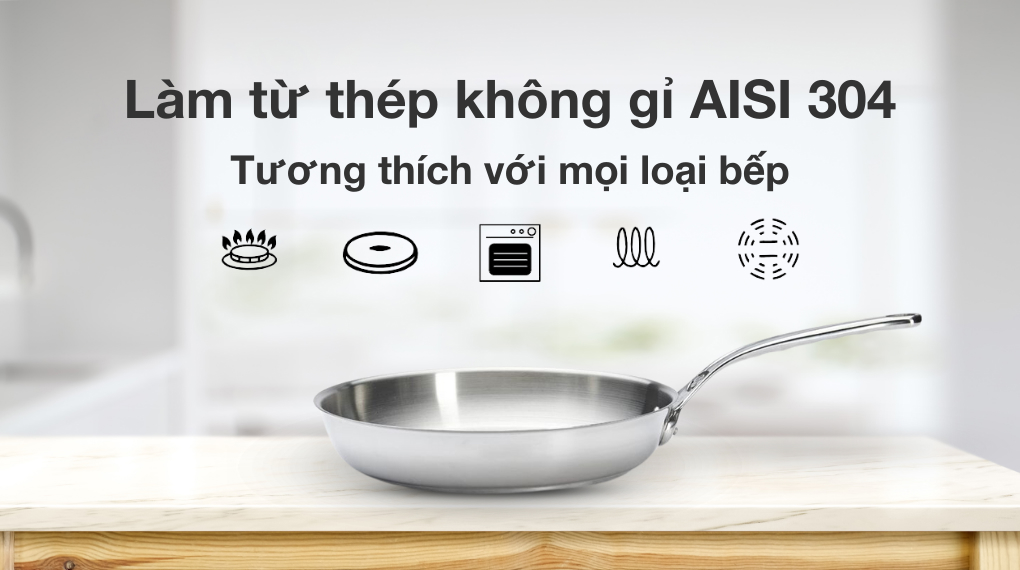 Chảo inox De Buyer 3412 Milady - Phù hợp với mọi loại bếp và lò nướng Chảo inox De Buyer 3412 Milady