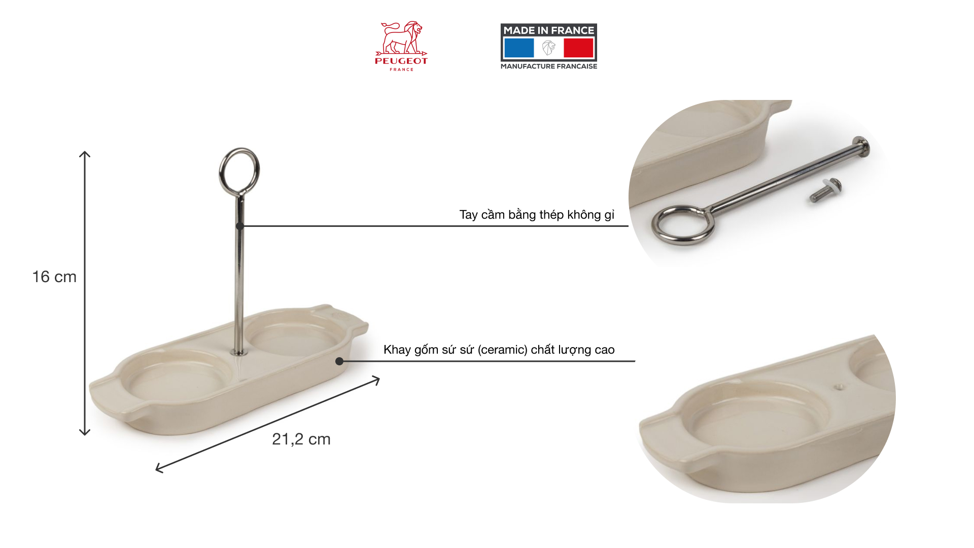 Khay đựng cối xay tiêu muối có tay cầm Peugeot Linéa Ceramic