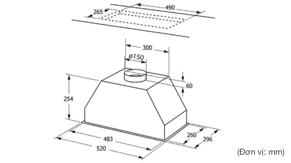 Máy hút mùi âm tủ Rosières RHG580/1IN/1 - Thông số lắp đặt Máy hút mùi âm tủ Rosières RHG580/1IN/1 - Thông số lắp đặt