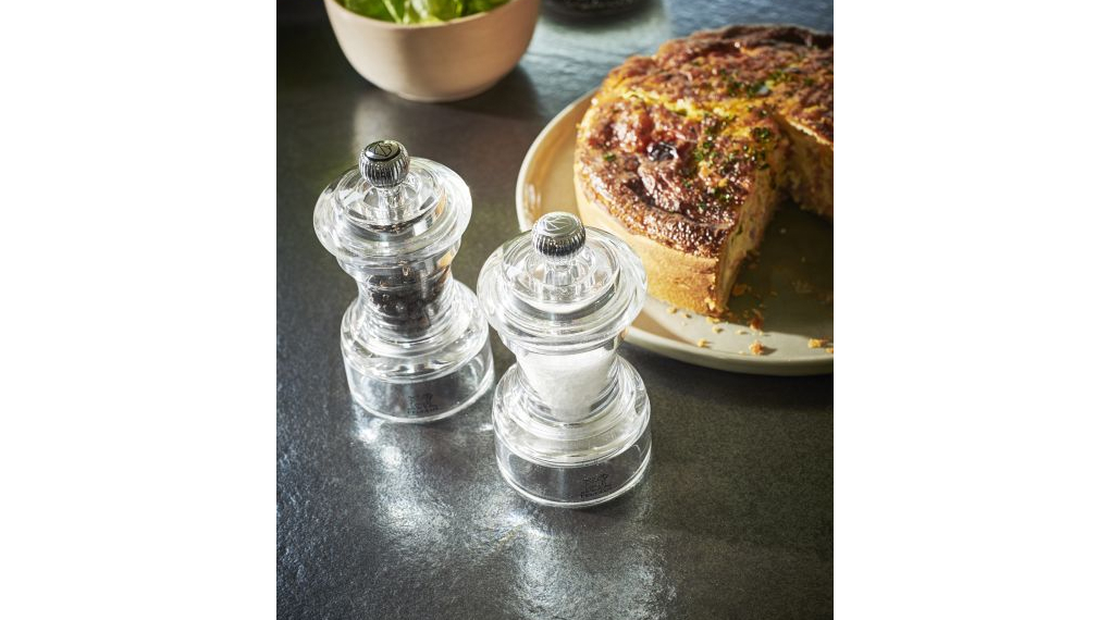 Set cối xay tiêu muối thủ công Peugeot Bistro DUO Transparent 10 cm - Tổng quan thiết kế Set cối xay tiêu muối thủ công Peugeot Bistro DUO Transparent 10 cm