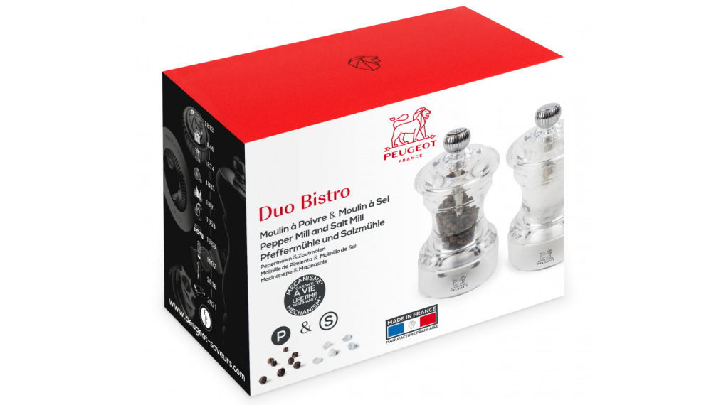 Set cối xay tiêu muối thủ công Peugeot Bistro DUO Transparent 10 cm - Phù hợp với nhiều đối tượng khách hàng Set cối xay tiêu muối thủ công Peugeot Bistro DUO Transparent 10 cm