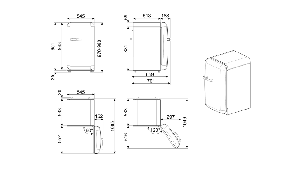 Tủ lạnh mini Smeg 135 lít FAB10H màu trơn