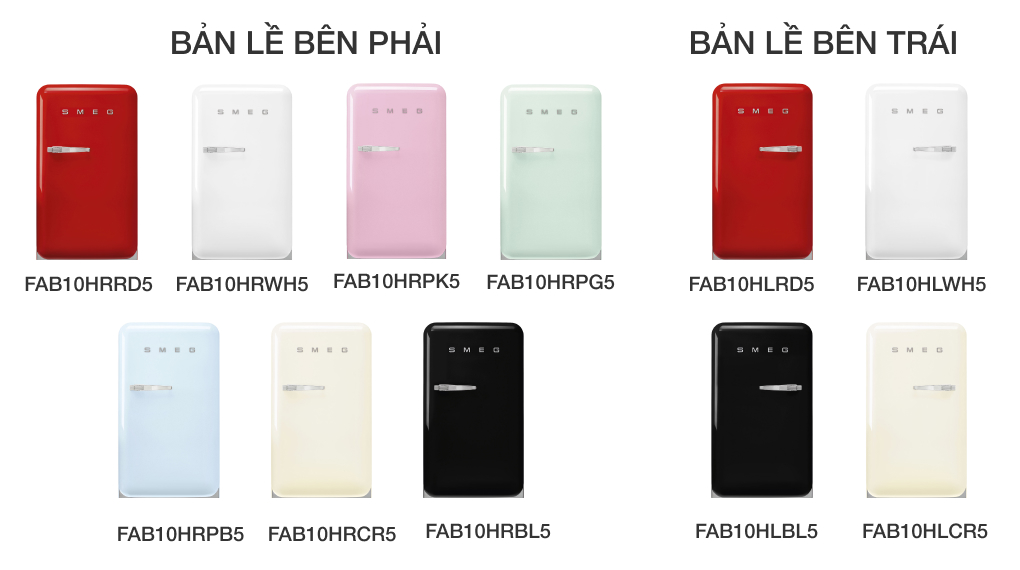 Tủ lạnh mini Smeg 135 lít FAB10H màu trơn