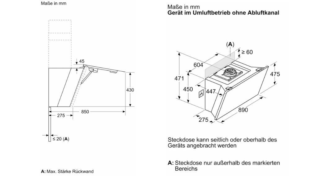 Máy hút mùi áp tường Bosch DWK91LT60 Serie 8 - thông số lắp đặt 6 Gia Dụng Đức Đà Nẵng