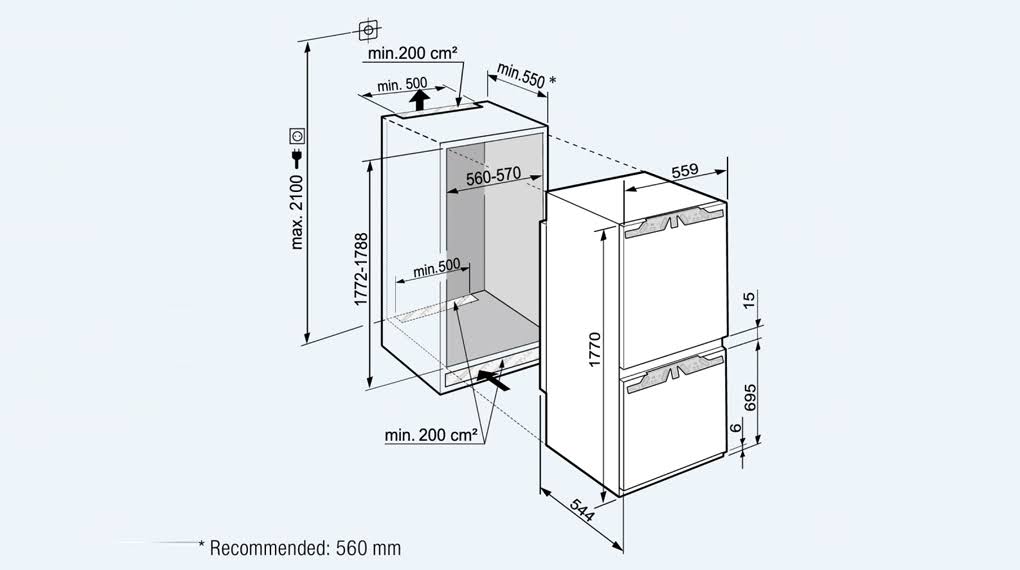 Tủ lạnh âm tủ Liebherr 261 lít SICN 3356 Premium NoFrost - Thông số lắp đặt tu lanh am tu liebherr 261 lit sicn 3356 premium nofrost 2 1 Gia Dụng Đức Đà Nẵng